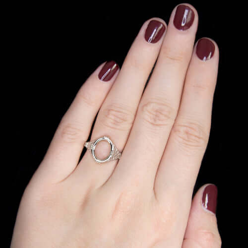 ART DECO OVAL 12x10 GEM SEMI-MOUNT SETTING VINTAGE STYLE WHITE GOLD RING