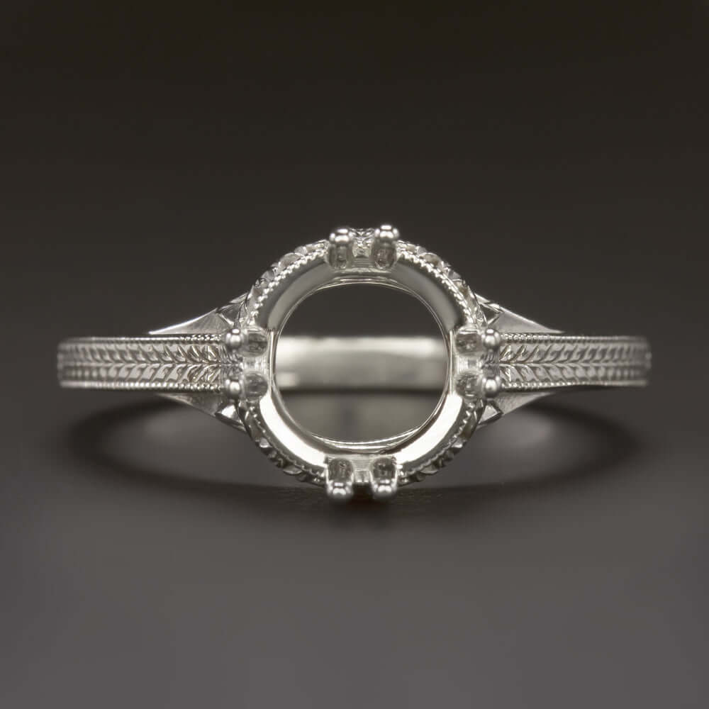 ART DECO VINTAGE STYLE SEMI-MOUNT PRONG SET SETTING 8mm ROUND RING 14K SOLITAIRE
