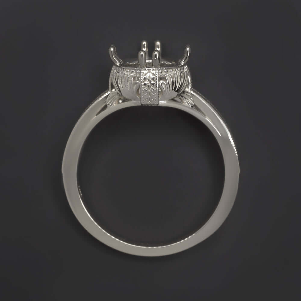 ART DECO VINTAGE STYLE SEMI-MOUNT PRONG SET SETTING 8mm ROUND RING 14K SOLITAIRE