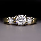 ONE CARAT 3 STONE VG CUT ROUND NATURAL DIAMOND ENGAGEMENT RING 14K YELLOW GOLD