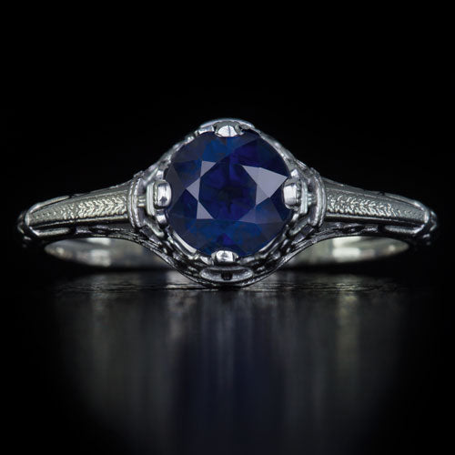 Art Deco Blue Sapphire and Diamond original vintage ring - MINKARA.life