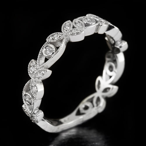 VINTAGE STYLE PLATINUM G-H VS DIAMOND WEDDING BAND FILIGREE RING FLORAL RING