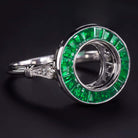 EMERALD DIAMOND ENGAGEMENT RING ROUND SETTING VINTAGE STYLE ART DECO HALO 2CT