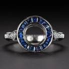 SAPPHIRE DIAMOND ENGAGEMENT RING SETTING 6.5mm MOUNT VINTAGE STYLE ART DECO