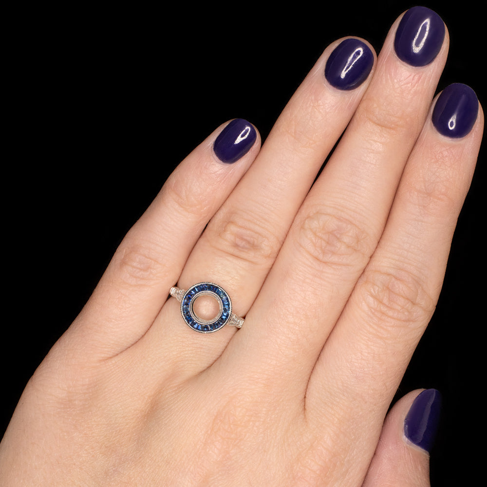 SAPPHIRE DIAMOND ENGAGEMENT RING SETTING 6.5mm MOUNT VINTAGE STYLE ART DECO