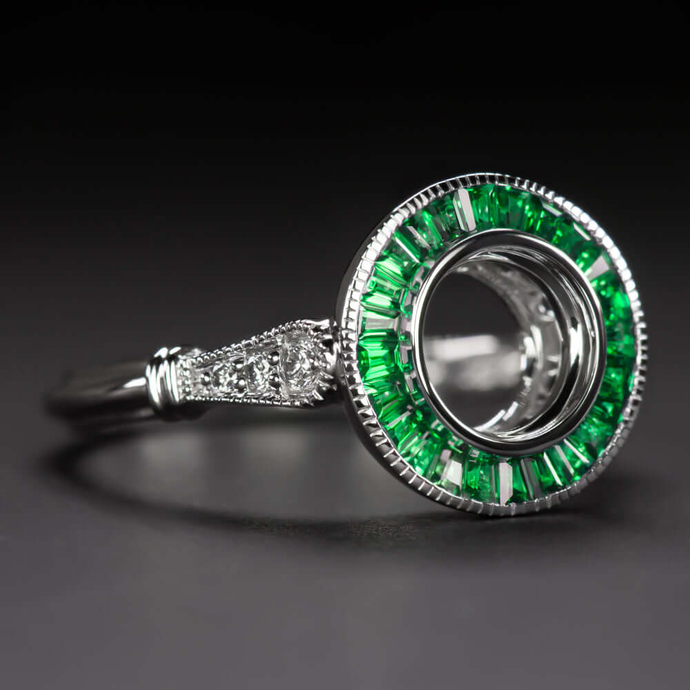 EMERALD DIAMOND ENGAGEMENT RING SETTING 6.5m SEMI MOUNT VINTAGE STYLE ART DECO