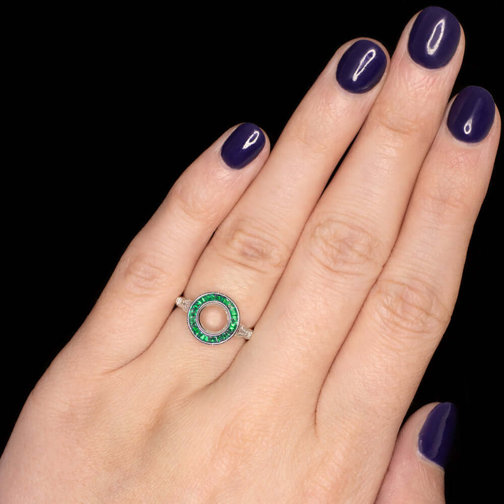 EMERALD DIAMOND ENGAGEMENT RING SETTING 6.5m SEMI MOUNT VINTAGE STYLE ART DECO