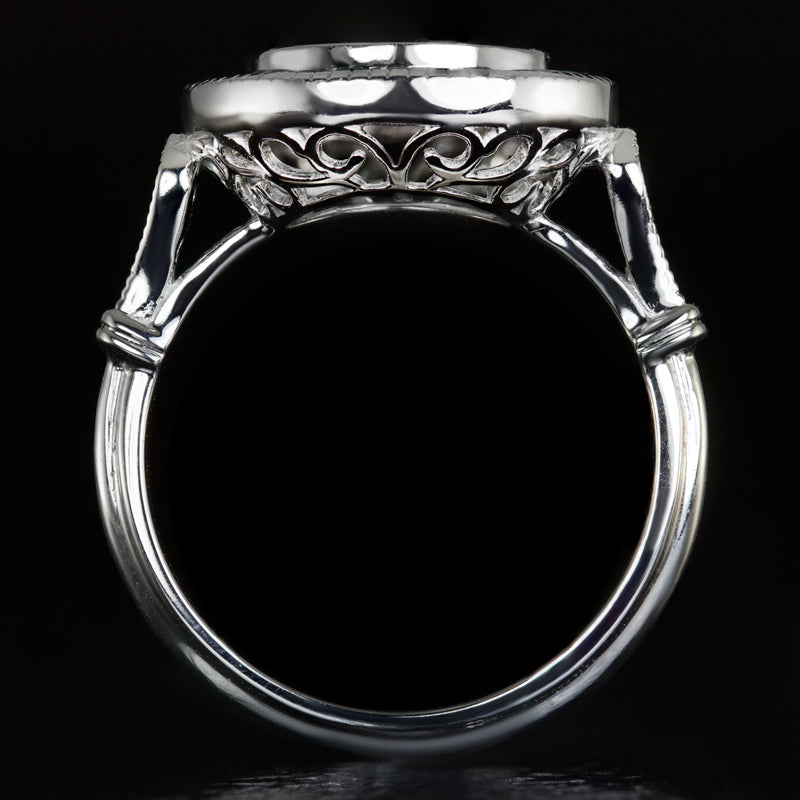 VINTAGE STYLE SAPPHIRE ROUND DIAMOND BEZEL SETTING SEMI-MOUNT RING ART DECO HALO