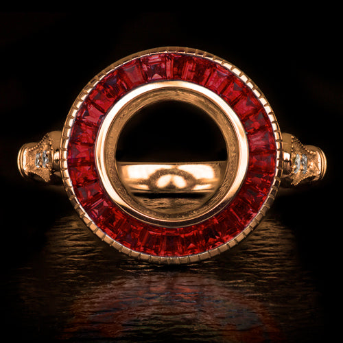 VINTAGE RUBY DIAMOND RING SETTING 7.5m ROUND ART DECO STYLE SEMI MOUNT ROSE GOLD