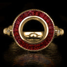 VINTAGE STYLE RUBY DIAMOND RING SETTING 7.5mm ROUND ART DECO SEMI MOUNT GOLD