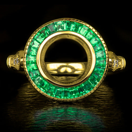 VINTAGE STYLE DIAMOND EMERALD ENGAGEMENT RING SETTING ROUND 7.5 GOLD SEMI MOUNT