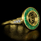 VINTAGE STYLE DIAMOND EMERALD ENGAGEMENT RING SETTING ROUND 7.5 GOLD SEMI MOUNT