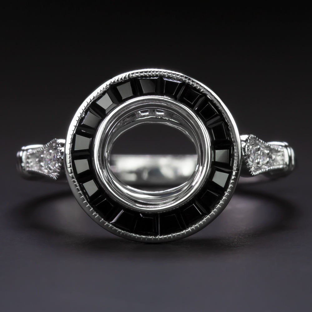 VINTAGE STYLE DIAMOND ONYX ENGAGEMENT RING SETTING ROUND 7mm SEMI MOUNT TARGET