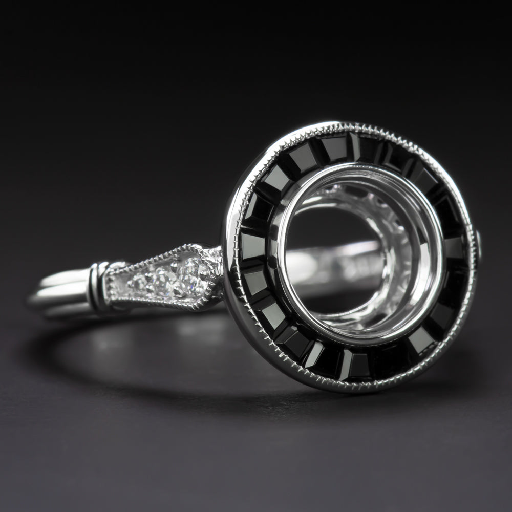 VINTAGE STYLE DIAMOND ONYX ENGAGEMENT RING SETTING ROUND 7mm SEMI MOUNT TARGET