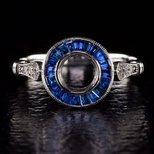 CALIBRE SAPPHIRE ART DECO DIAMOND ENGAGEMENT RING SETTING VINTAGE STYLE ROUND