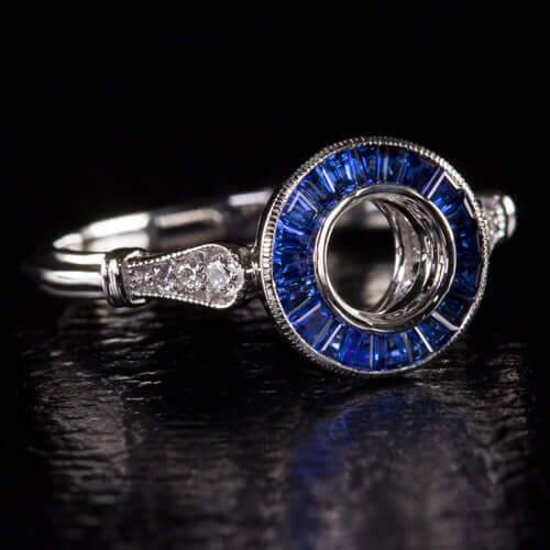 CALIBRE SAPPHIRE ART DECO DIAMOND ENGAGEMENT RING SETTING VINTAGE STYLE ROUND