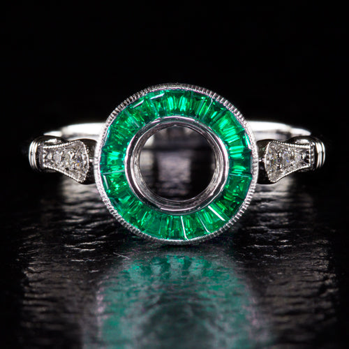 NATURAL EMERALD DIAMOND ENGAGEMENT RING SETTING VINTAGE STYLE ART