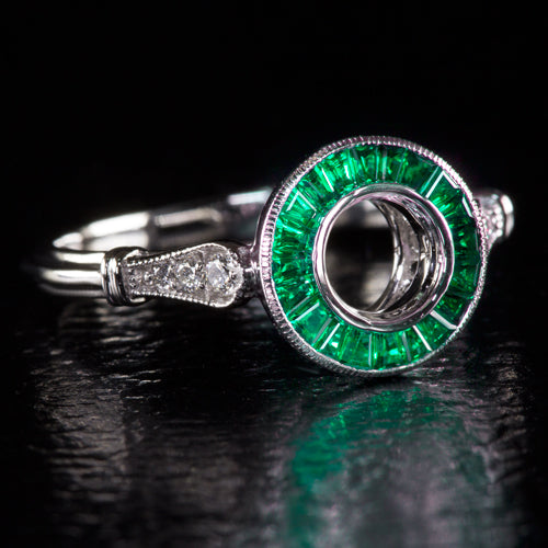 NATURAL EMERALD DIAMOND ENGAGEMENT RING SETTING VINTAGE STYLE ART DECO TARGET