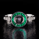 NATURAL EMERALD DIAMOND VINTAGE STYLE HALO ENGAGEMENT RING SETTING 4.7 5mm ROUND Ivy & Rose