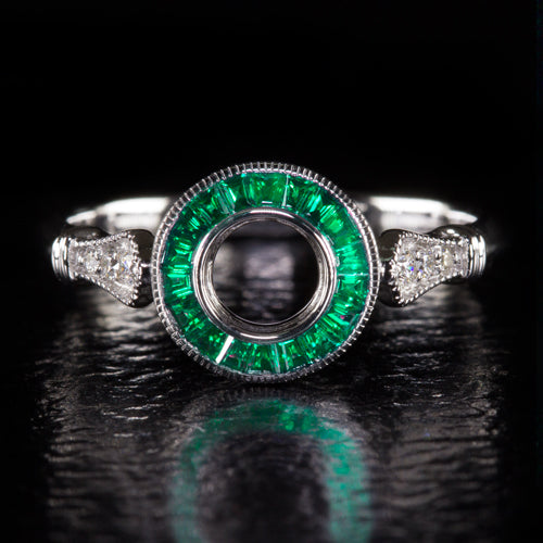 NATURAL EMERALD DIAMOND VINTAGE STYLE HALO ENGAGEMENT RING SETTING 4.7 5mm ROUND Ivy & Rose