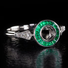 NATURAL EMERALD DIAMOND VINTAGE STYLE HALO ENGAGEMENT RING SETTING 4.7 5mm ROUND Ivy & Rose