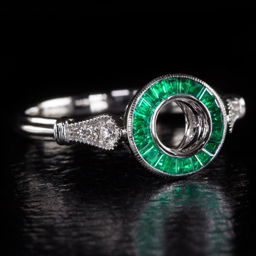 NATURAL EMERALD DIAMOND VINTAGE STYLE HALO ENGAGEMENT RING SETTING 4.7 5mm ROUND Ivy & Rose