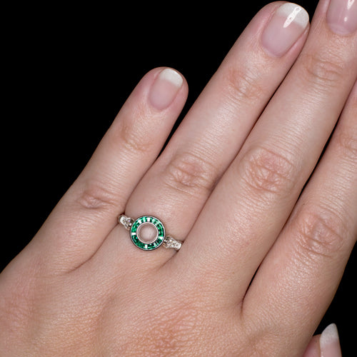 NATURAL EMERALD DIAMOND VINTAGE STYLE HALO ENGAGEMENT RING SETTING 4.7 5mm ROUND Ivy & Rose