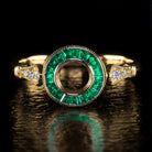 NATURAL EMERALD DIAMOND VINTAGE STYLE HALO ENGAGEMENT RING SETTING 5mm ROUND