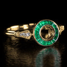 NATURAL EMERALD DIAMOND VINTAGE STYLE HALO ENGAGEMENT RING SETTING 5mm ROUND