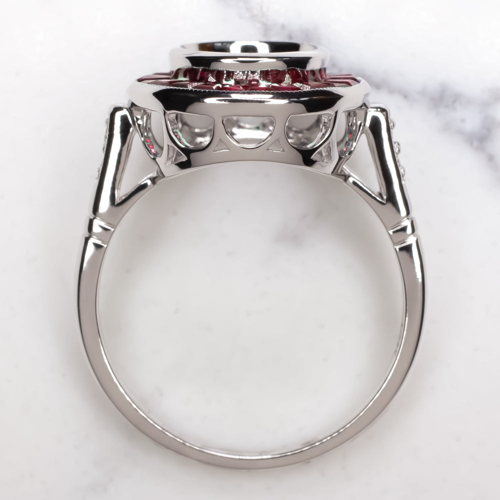 RUBY DIAMOND RING SETTING ROUND VINTAGE STYLE ART DECO CALIBRE CUT TARGET MOUNT