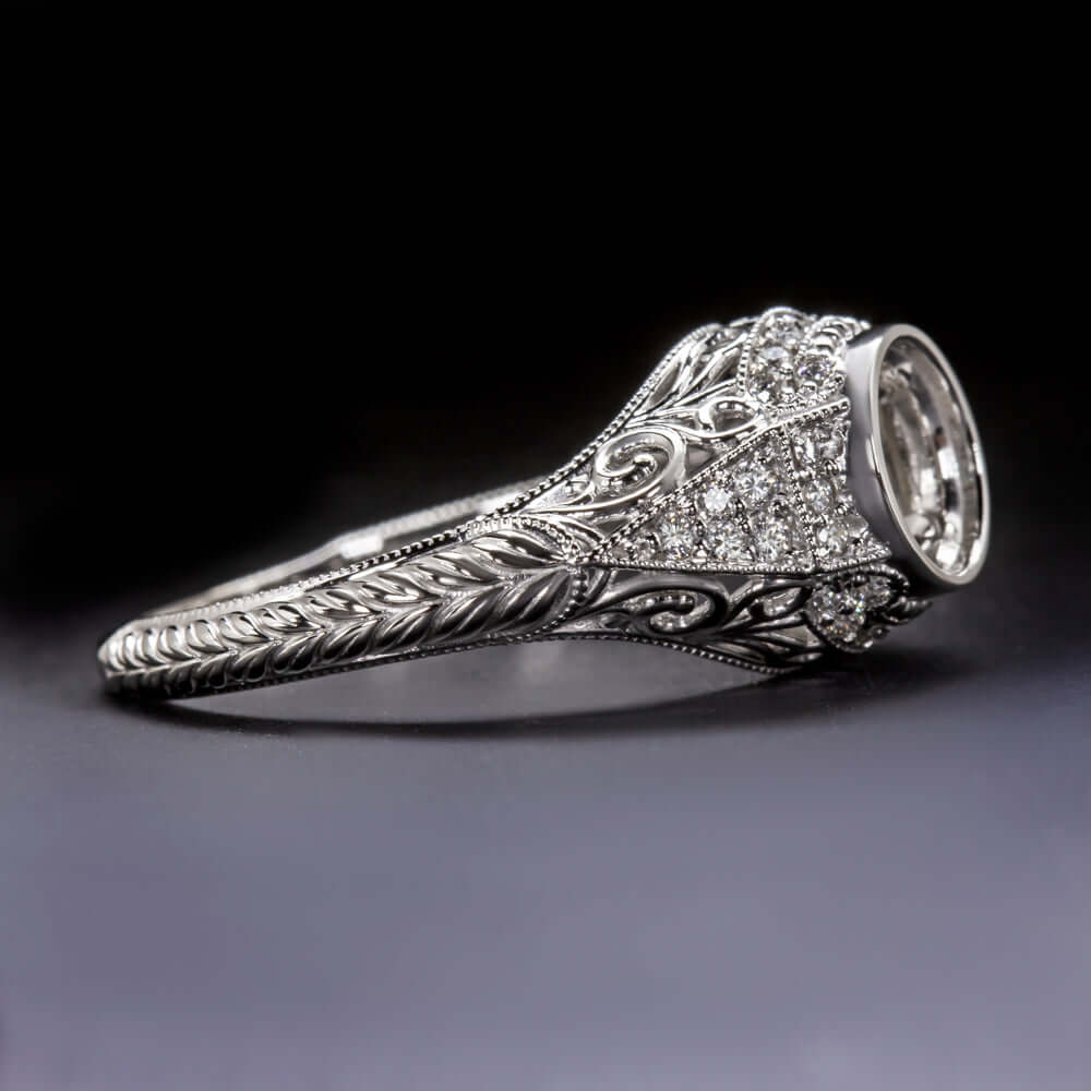 ART DECO ENGAGEMENT MOUNT ROUND BEZEL SET 6MM VINTAGE STYLE SETTING DIAMOND RING