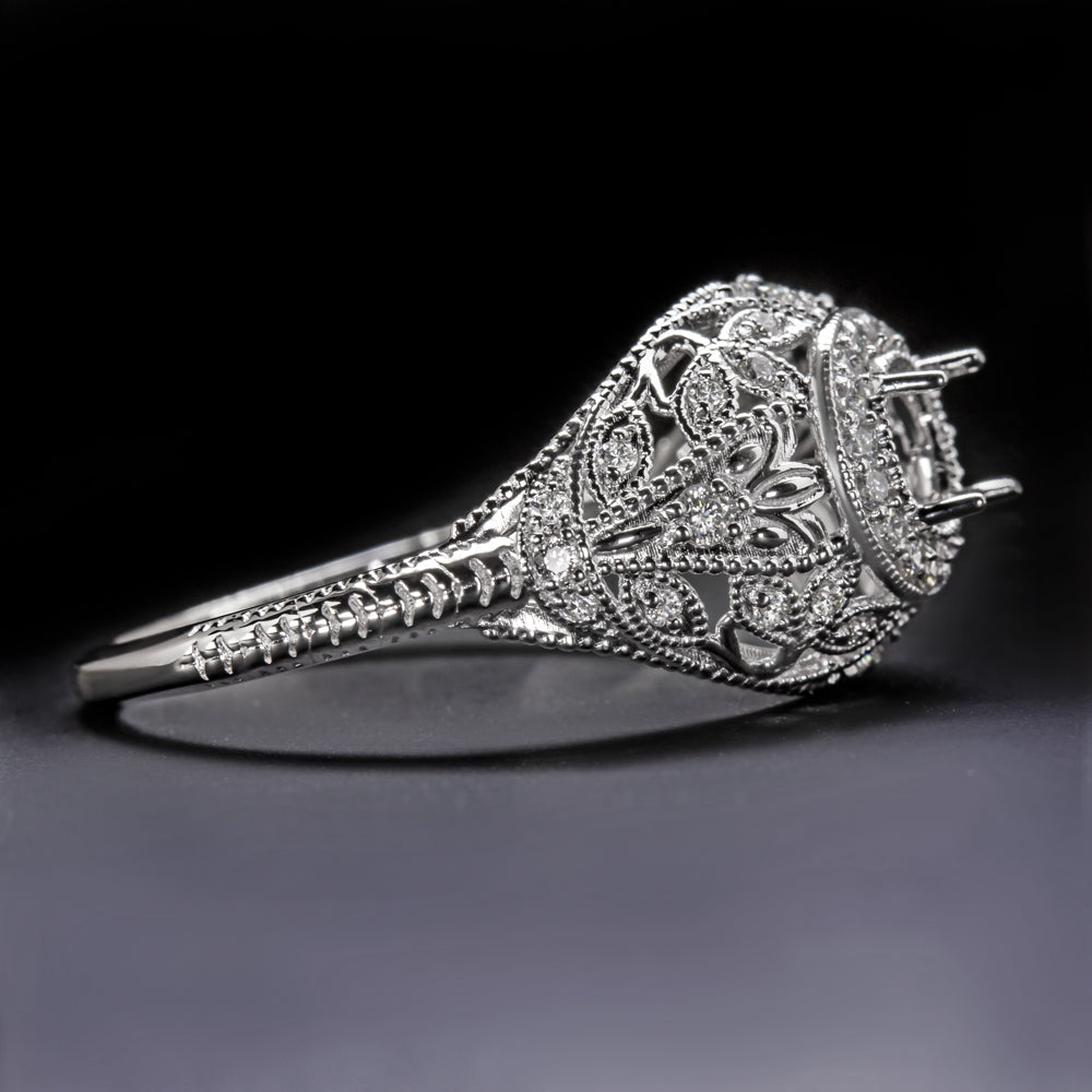 Vintage Filigree Diamond Halo Ring Set with Matching Wedding Band, 5/8ct  TDW in White Gold