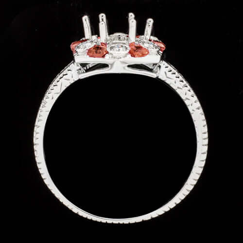 DIAMOND RUBY HALO SEMI MOUNT RING VINTAGE ENGAGEMENT ANTIQUE STYLE WHITE GOLD