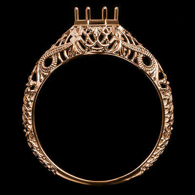 ART DECO STYLE SEMI MOUNT FILIGREE ENGRAVED ENGAGEMENT RING SETTING ROSE GOLD