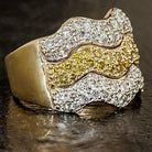 1.5 CARAT FANCY YELLOW AND WHITE DIAMOND COCKTAIL RING VINTAGE ESTATE WIGGLE