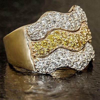 1.5 CARAT FANCY YELLOW AND WHITE DIAMOND COCKTAIL RING VINTAGE ESTATE WIGGLE
