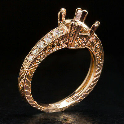 ART DECO DIAMOND MOUNT ROUND CUSHION VINTAGE STYLE ENGAGEMENT RING 14K ROSE GOLD