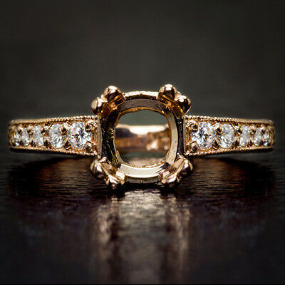 ART DECO DIAMOND MOUNT ROUND CUSHION VINTAGE STYLE ENGAGEMENT RING 14K ROSE GOLD