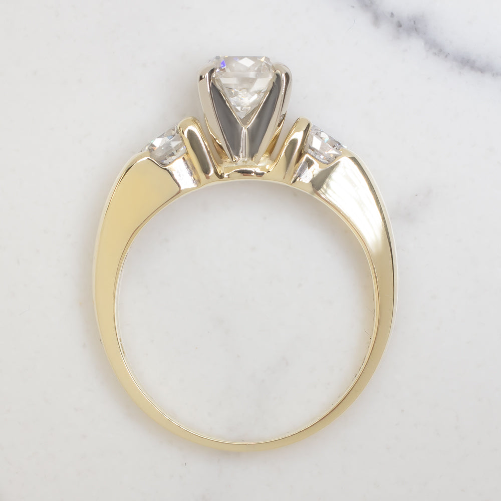 ONE CARAT 3 STONE VG CUT ROUND NATURAL DIAMOND ENGAGEMENT RING 14K YELLOW GOLD