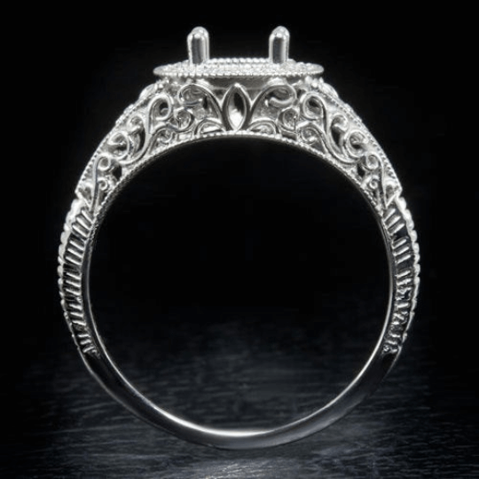 DIAMOND SEMI-MOUNT ART DECO COCKTAIL RING ROUND VINTAGE STYLE FILIGREE 6.5m