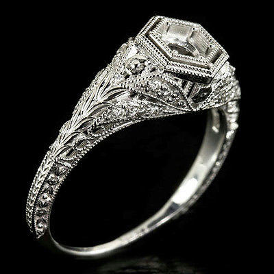 VINTAGE STYLE ROUND DIAMOND SETTING ART DECO ENGAGEMENT RING MOUNT FILIGREE 14K