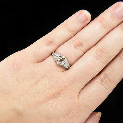 Vintage Art Deco Ring Setting Style - Art Deco 7mm Round Stone Crown Engagement Ring Setting in White Gold (1.25 - 1.50 Carat) Filigree Scrolls