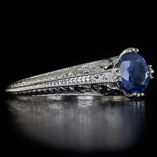 VINTAGE STYLE 3/4ct NATURAL SAPPHIRE ROYAL BLUE ART DECO FLORAL COCKTAIL RING