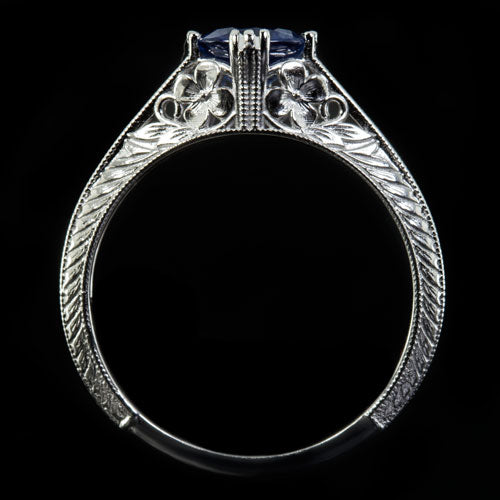 VINTAGE STYLE 3/4ct NATURAL SAPPHIRE ROYAL BLUE ART DECO FLORAL COCKTAIL RING