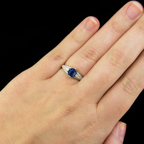 VINTAGE STYLE 3/4ct NATURAL SAPPHIRE ROYAL BLUE ART DECO FLORAL COCKTAIL RING