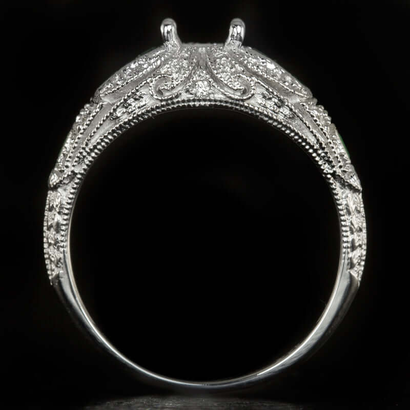 DIAMOND SAPPHIRE VINTAGE STYLE ENGAGEMENT RING SETTING ROUND SEMI MOUNT 5mm 5.5m