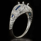 DIAMOND SAPPHIRE VINTAGE STYLE ENGAGEMENT RING SETTING ROUND SEMI MOUNT 5mm 5.5m