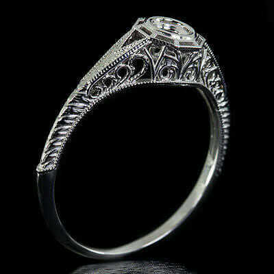 ART DECO FILIGREE ENGAGEMENT RING SEMI-MOUNT VINTAGE BEZEL SETTING 4mm ROUND 14K