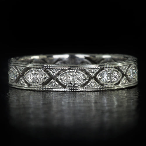 VINTAGE STYLE ART DECO ROUND CUT DIAMOND WEDDING BAND STACKABLE RING ENGRAVED