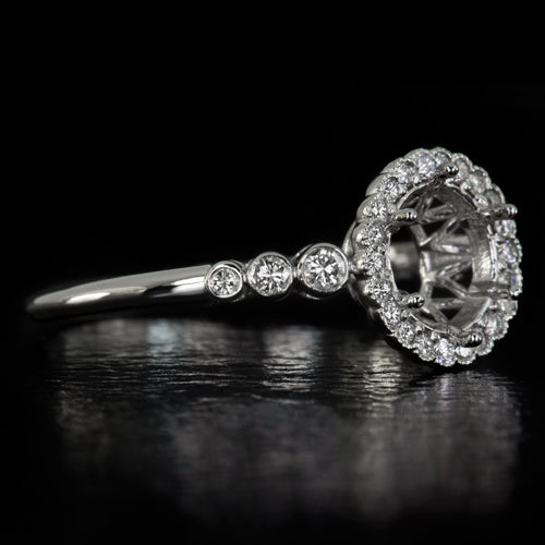 VINTAGE STYLE DIAMOND HALO SEMI-MOUNT ENGAGEMENT RING 6.5mm 1ct ROUND SETTING